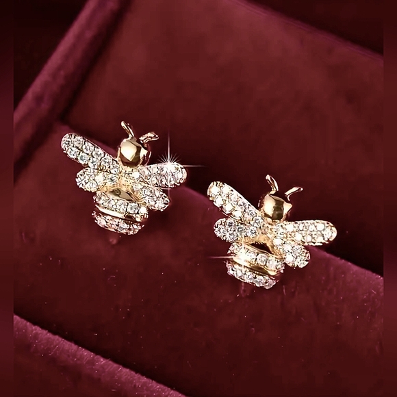Blingy Bees Gold & CZ Earrings - Picture 1 of 4